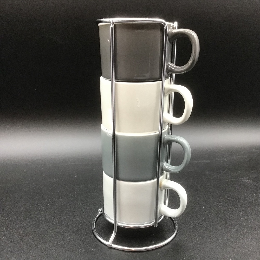Harvey West Stacking Assorted Ceramic Espresso Cups With Stand Set of 4